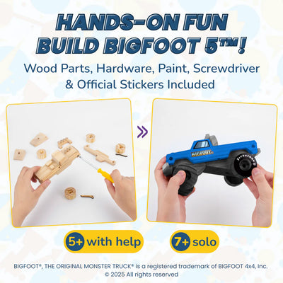 DIY BIGFOOT #1 Wooden Monster Truck Kit 7" w/Stickers & Paint