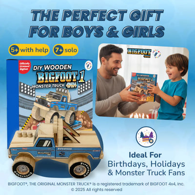 DIY BIGFOOT #1 Wooden Monster Truck Kit 5" w/Stickers