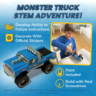 DIY BIGFOOT #1 Wooden Monster Truck Kit 7" w/Stickers & Paint