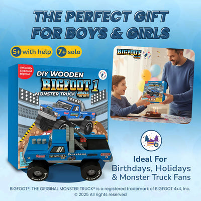 DIY BIGFOOT #1 Wooden Monster Truck Kit 7" w/Stickers & Paint