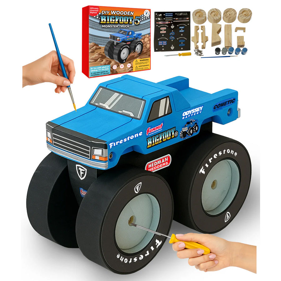 DIY BIGFOOT #5 Wooden Monster Truck Kit 7" w/Stickers & Paint