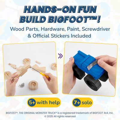 DIY BIGFOOT #5 Wooden Monster Truck Kit 7" w/Stickers & Paint