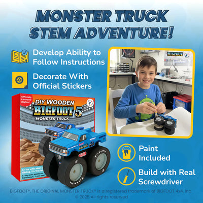 DIY BIGFOOT #5 Wooden Monster Truck Kit 7" w/Stickers & Paint